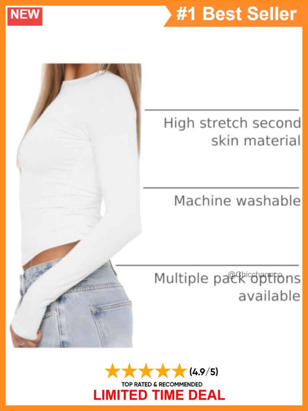 Women's Long Sleeve Crew Neck Slim Fit T-Shirt Y2K Basic Going Out Top - Picture 3 of 6